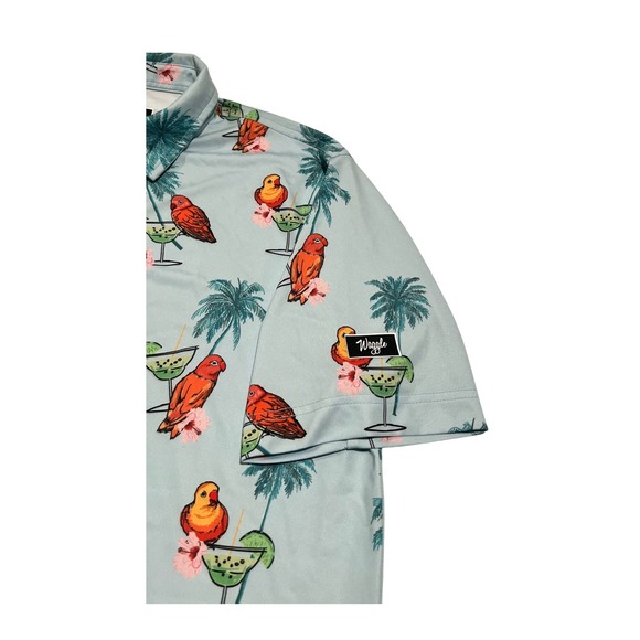 Waggle Golf Polo Men's L Blue Margarita Birds All-Over Print Shirt - Picture 8 of 12